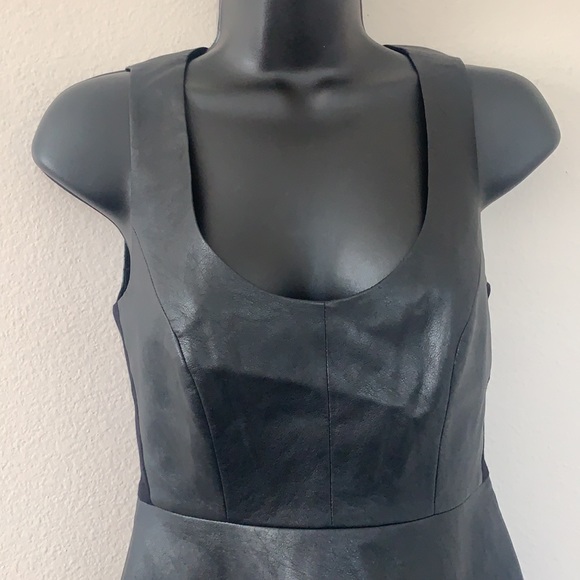 BCBG MaxAzria Cladiana Black Faux Leather Scoop Neck Peplum Tank Top - Picture 4 of 15